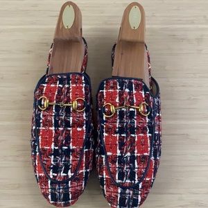 Gucci Jordaan Horsebit Tweed Slides